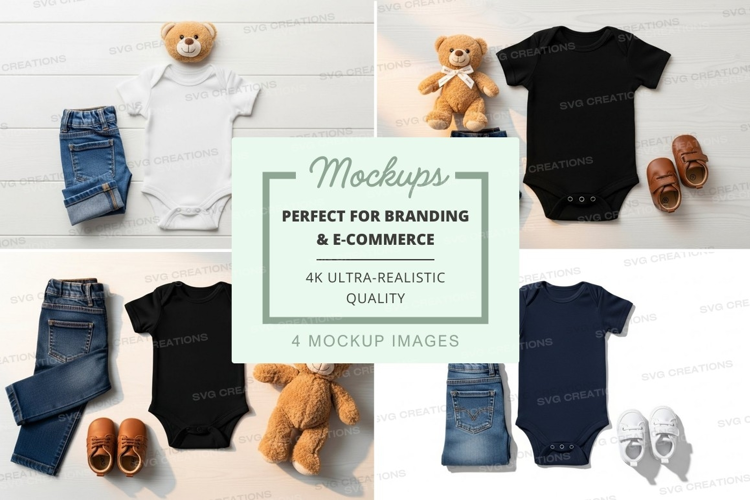 Baby bodysuit mockup with accessories