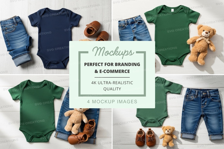 Baby onesie mockup with accessories