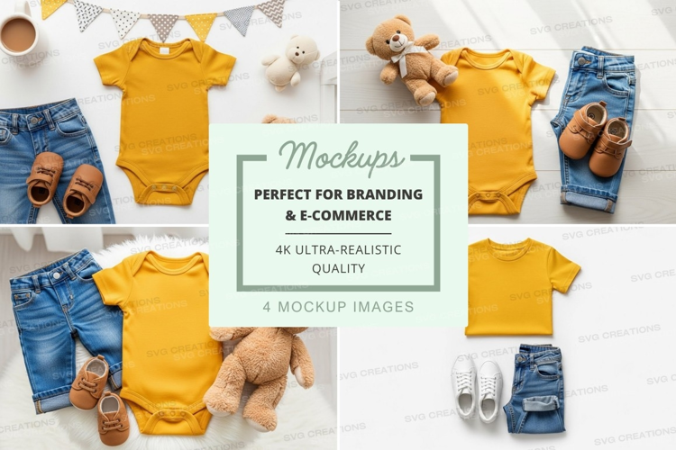 Baby clothing mockup featuring onesies and accessories