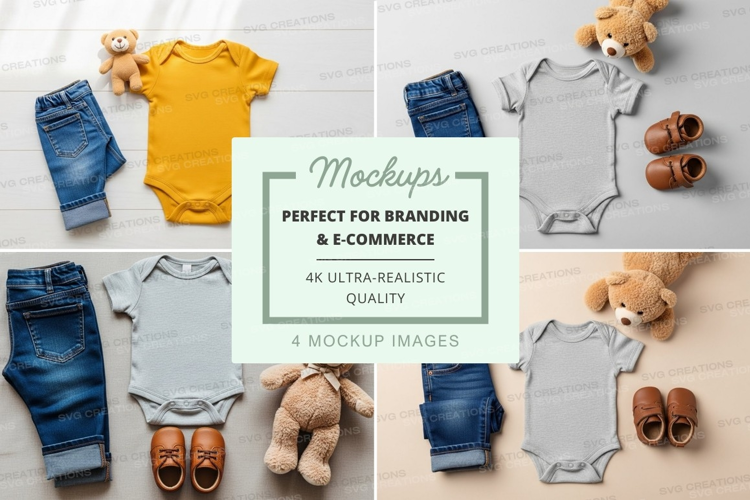 Baby onesie mockup with accessories
