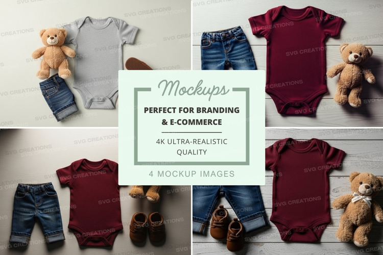 Baby onesie mockup with accessories