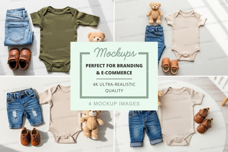 Baby onesie mockup with accessories