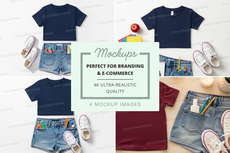 Children's clothing mockup with t-shirts and shorts example image 1