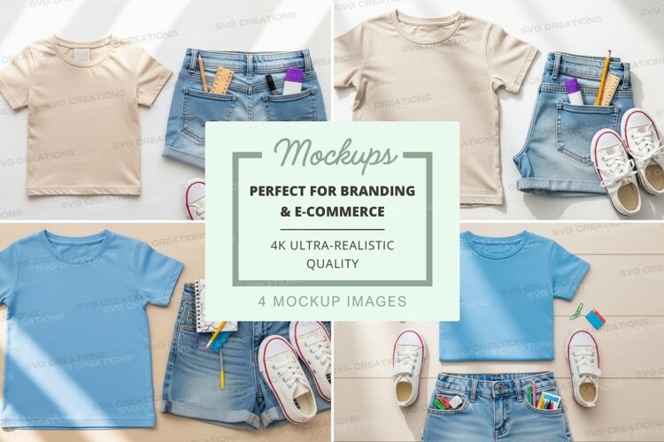 Children's clothing mockup - t-shirt and shorts example image 1
