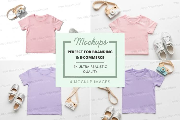 Childrens t-shirts mockup with accessories