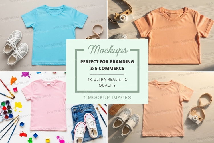 Childrens t-shirt mockup with accessories