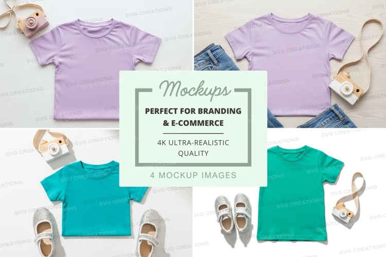 Childrens clothing mockup featuring t-shirts and accessorie
