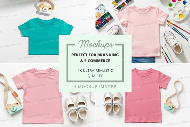 Childrens t-shirt mockup with accessories