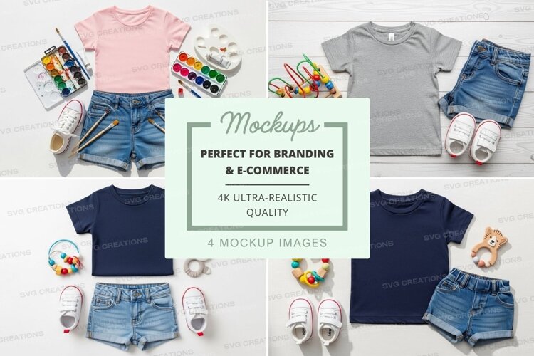 Children's clothing mockup - t-shirt and shorts example image 1