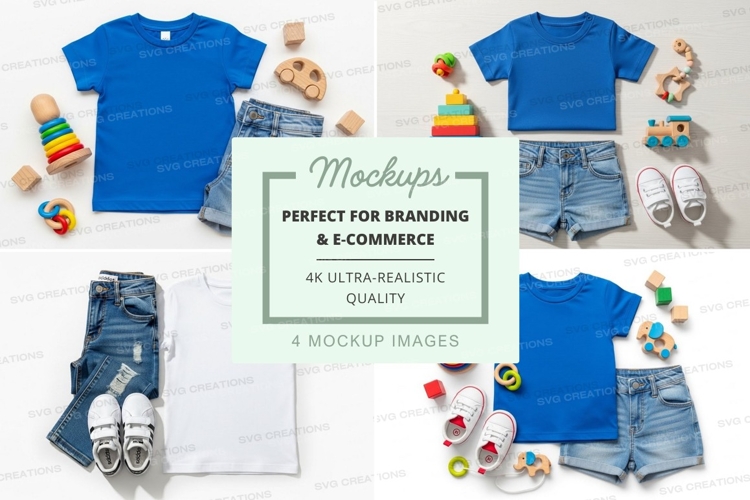 T-shirt mockup with childrens clothing and toys