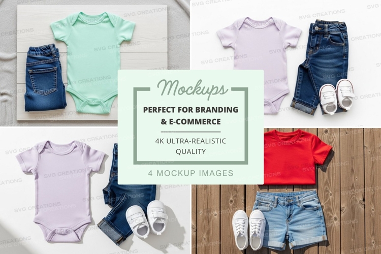 Baby onesie mockups with accessories