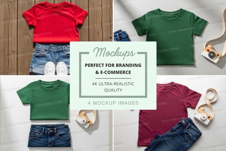 T-shirt mockup with denim shorts and accessories example image 1