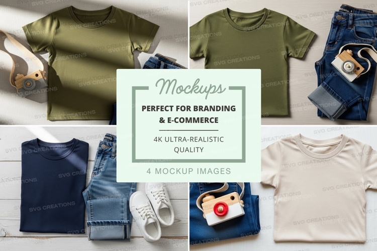 Flat lay mockup of t-shirts and jeans