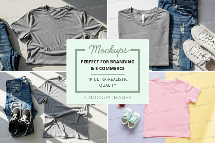 Flat lay mockup featuring t-shirts and accessories