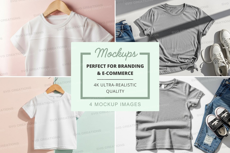 T-shirt mockup with kids' clothing and accessories