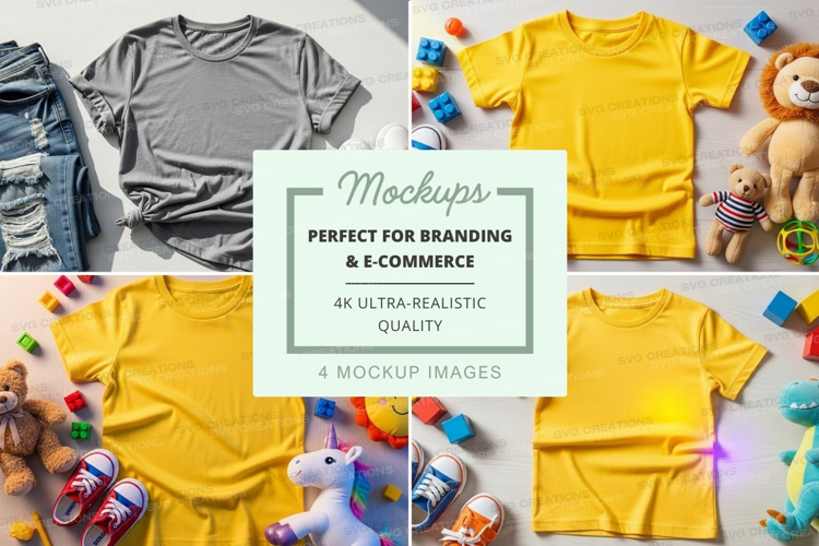 T-shirt mockup with toys and accessories