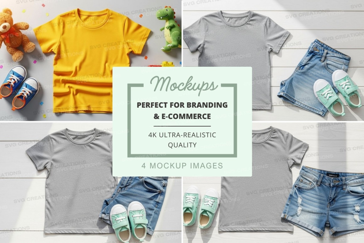 Children's clothing mockup - t-shirts and shorts