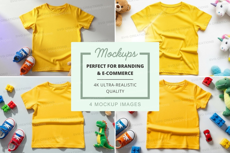 Yellow t-shirt mockup with toys