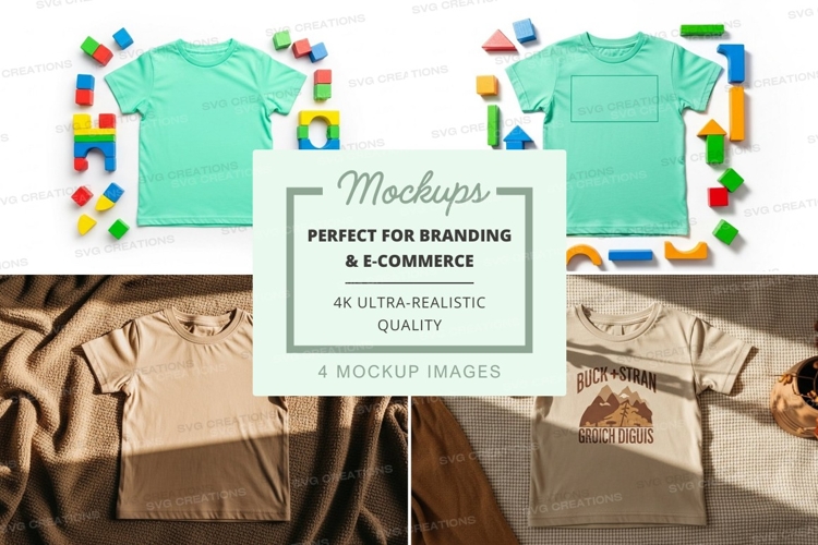 T-shirt mockup with colorful toys and blanket