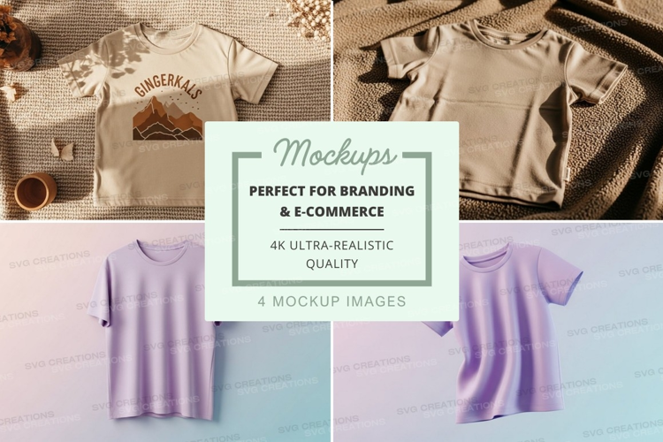 T-shirt mockup with beige and lavender t-shirts