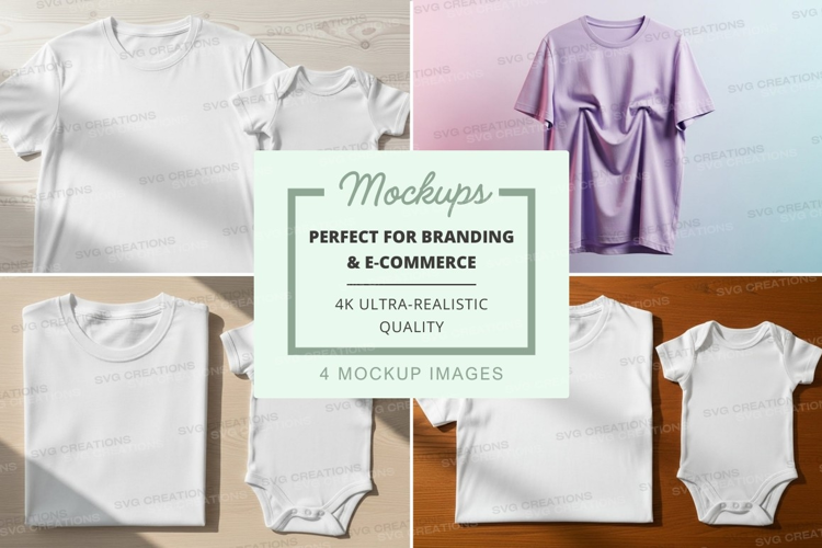 Collection of baby onesies and t-shirts mockup
