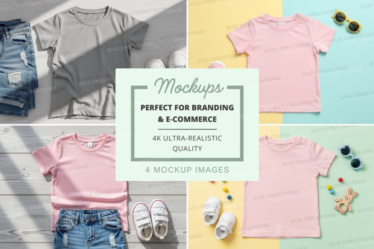 T-shirt mockup with kids' clothing and accessories
