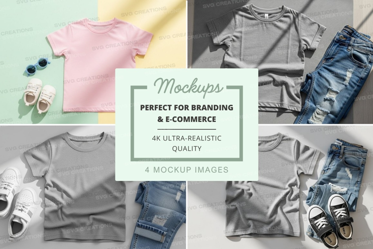 Children's clothing mockup - t-shirts and jeans