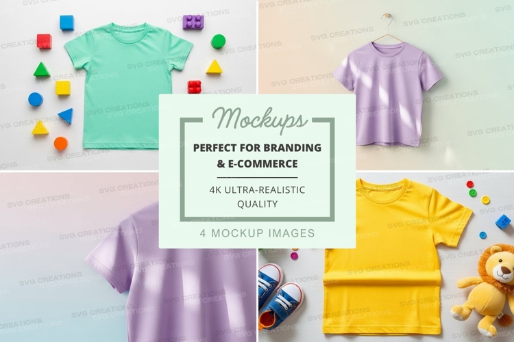 T-shirt mockup with various colors and toys