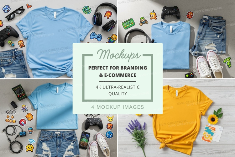 T-shirt mockup with gaming and nature elements