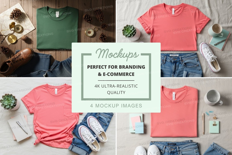 Flat lay of various t-shirts and denim jackets