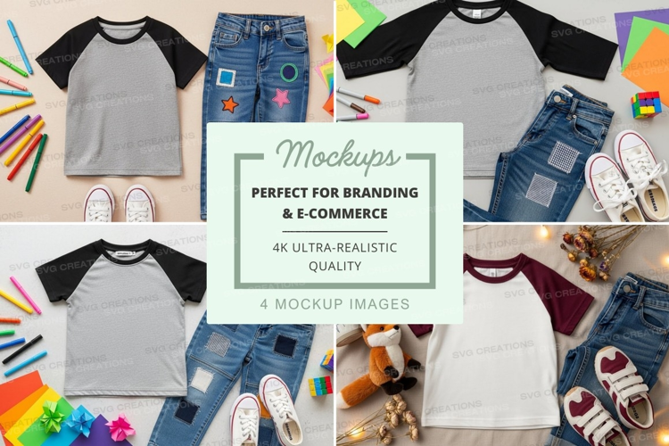 Children's clothing mockup - t-shirts and jeans