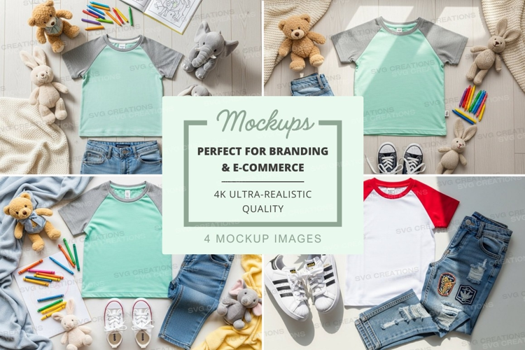 Children's clothing mockup - baseball tee and jeans