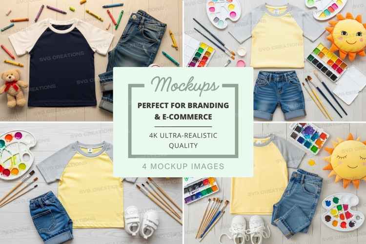 T-shirt mockup with art supplies and casual wear