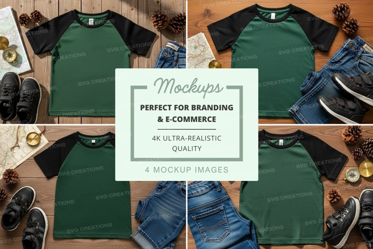 Green and black baseball tee mockup
