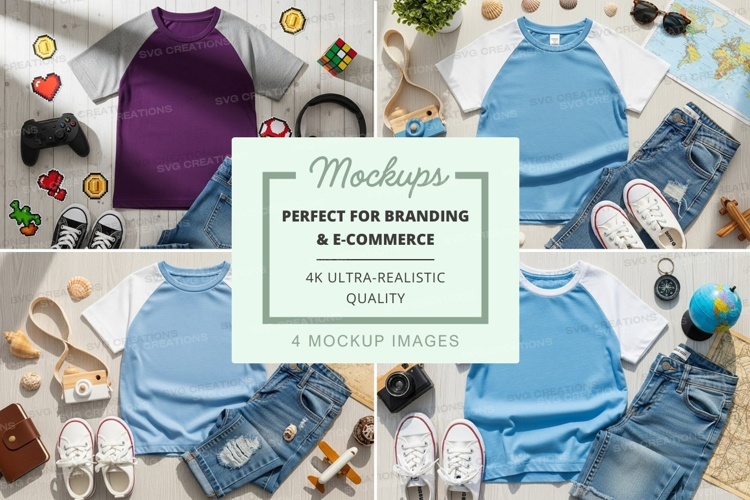 Flat lay mockup of t-shirts with accessories