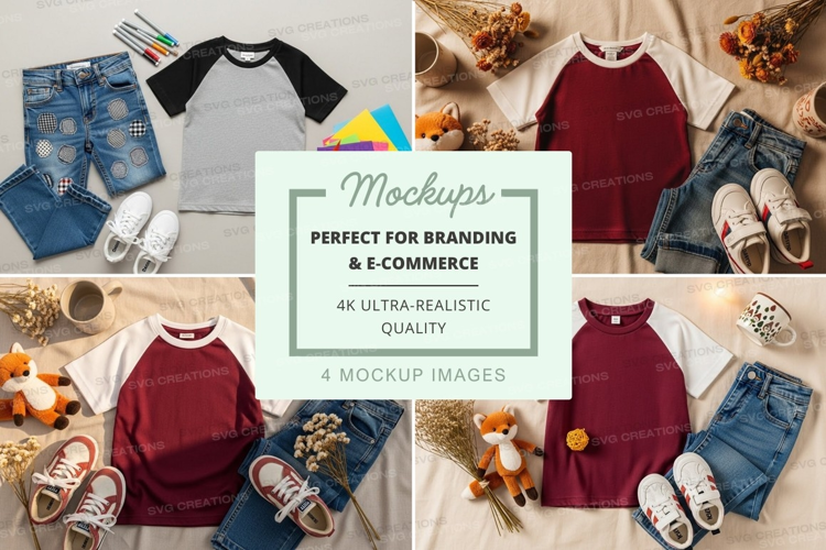 Flat lay mockup featuring kids' clothing and accessories