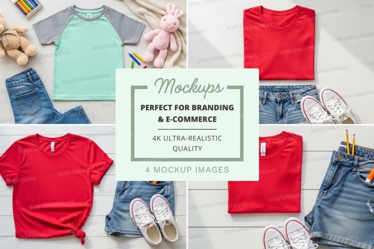 Children's clothing mockup with t-shirts and shorts example image 1