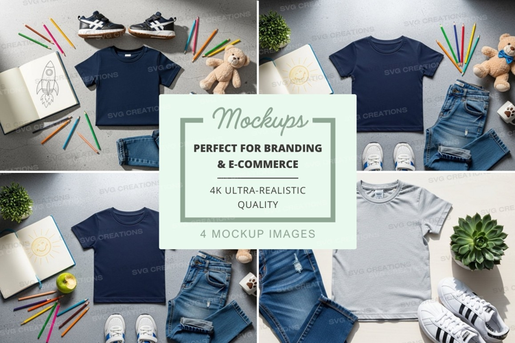 T-shirt mockup with kids' clothing and accessories