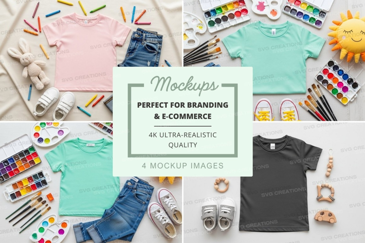 Children's t-shirt mockup with art supplies