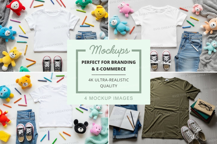 Flat lay mockup of kids' clothing and accessories