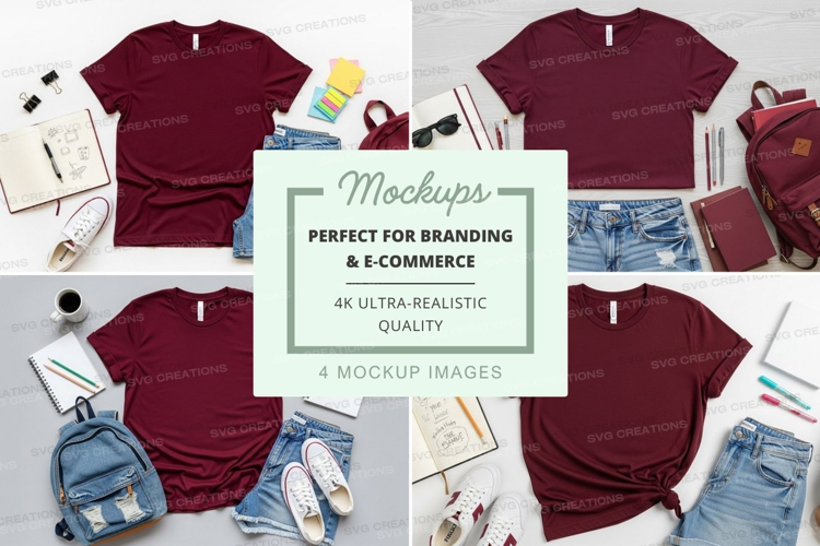 Maroon t-shirt mockup with accessories