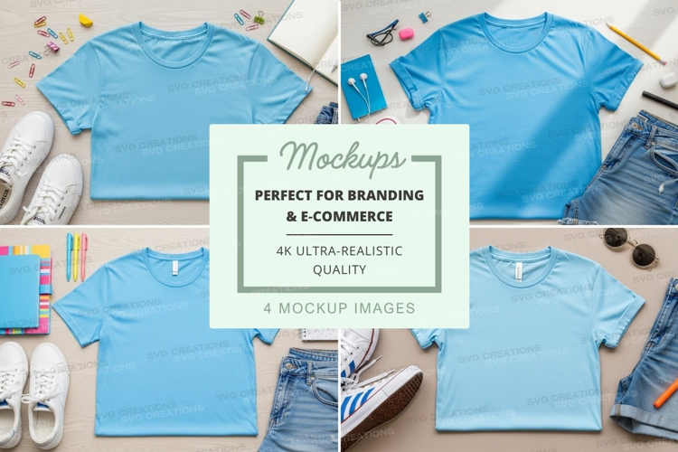 Light blue t-shirt mockup with accessories
