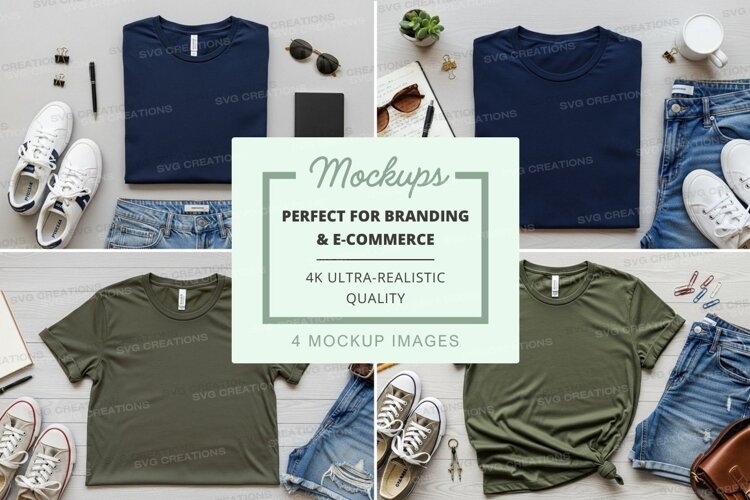 Flat lay mockup featuring t-shirts and accessories example image 1
