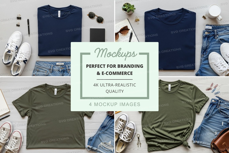 Flat lay mockup featuring t-shirts and accessories