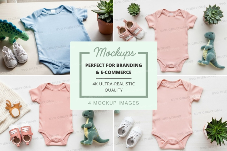 Baby onesie mockup with accessories