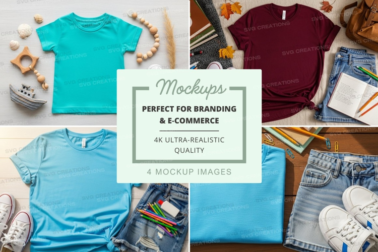 T-shirt mockup with various colors and accessories
