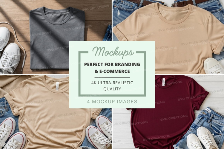 Flat lay mockup of t-shirts with casual accessories