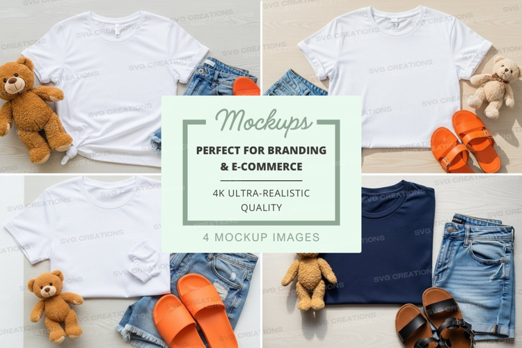 Flat lay mockup of children's clothing and accessories