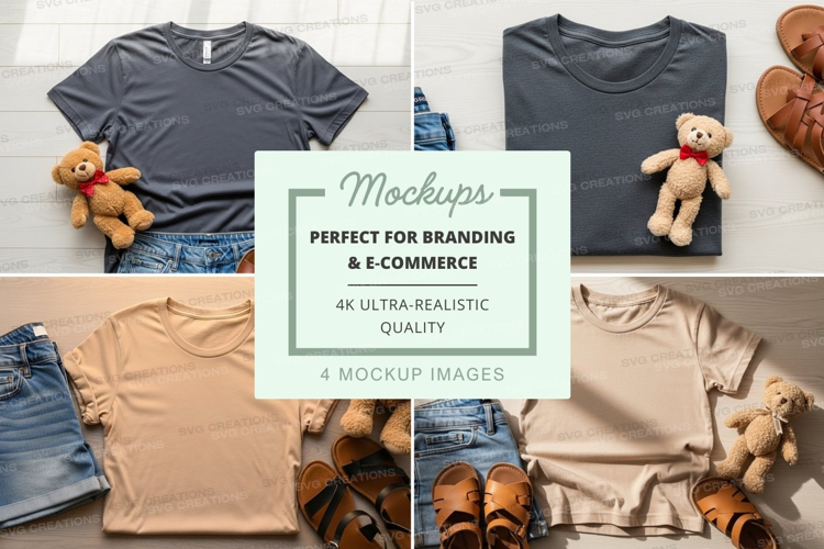 T-shirt mockup with teddy bears and accessories
