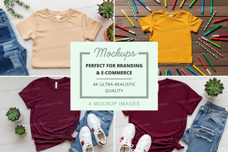 T-shirt mockup with various colors and accessories
